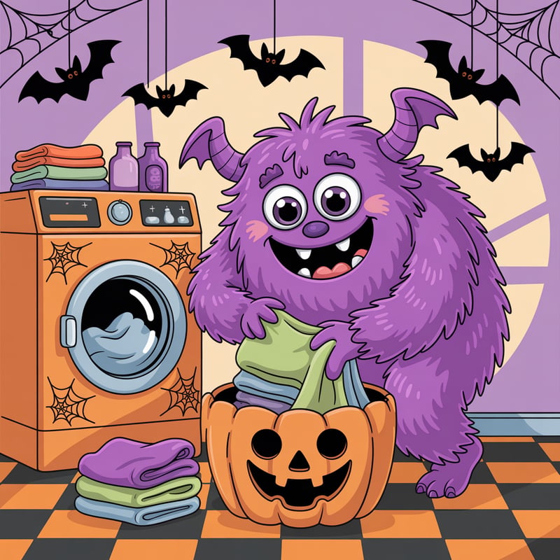 Cute Monster Doing Laundry