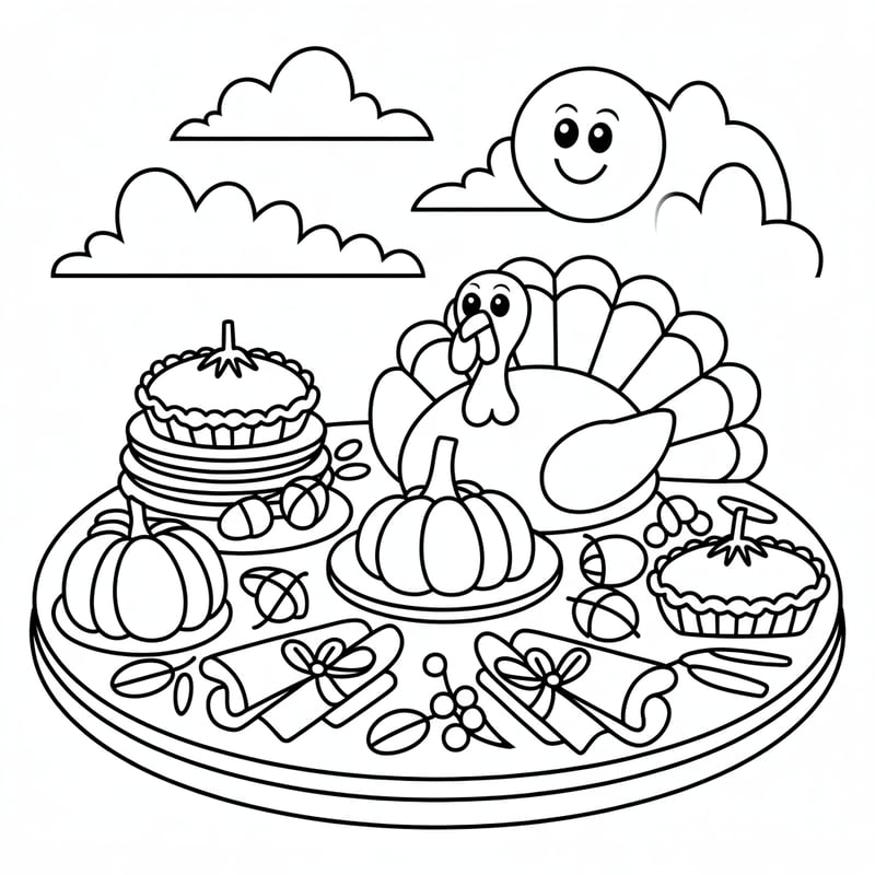 Kawaii Thanksgiving Coloring Page