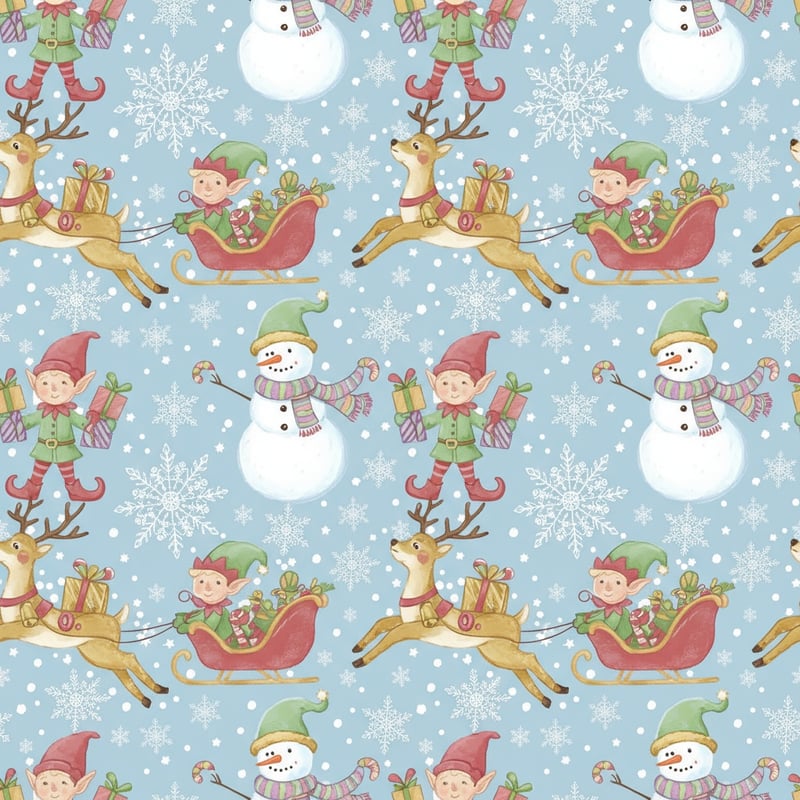 Whimsical Snowmen and Elves Pattern