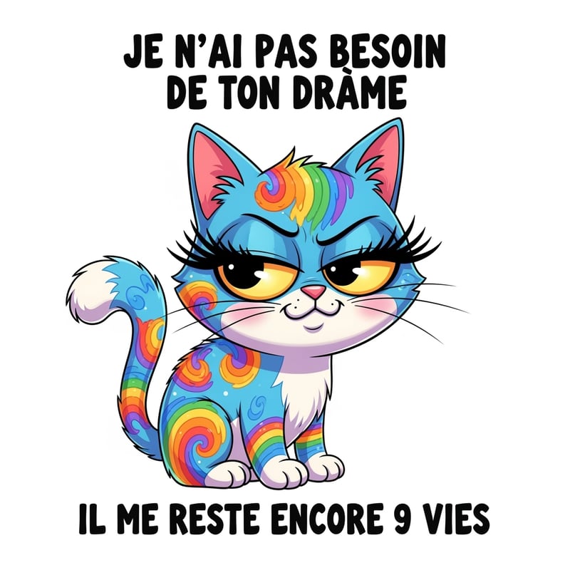 Funny Colorful Cartoon Cat Illustration