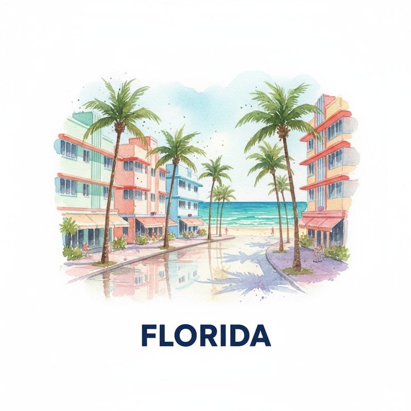 Miami Art Deco Watercolor Painting