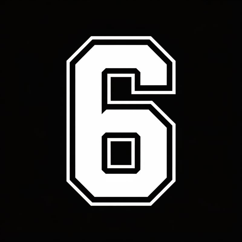 White Varsity Number 6 on Black