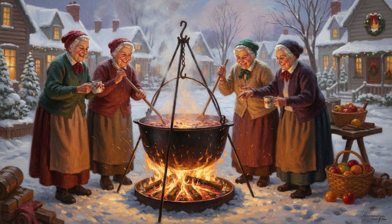 Festive Elderly Women Stirring Christmas Punch