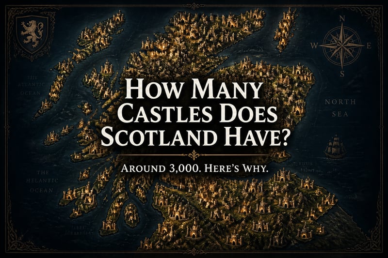 Dark Illustrated Map of Scotland Castles