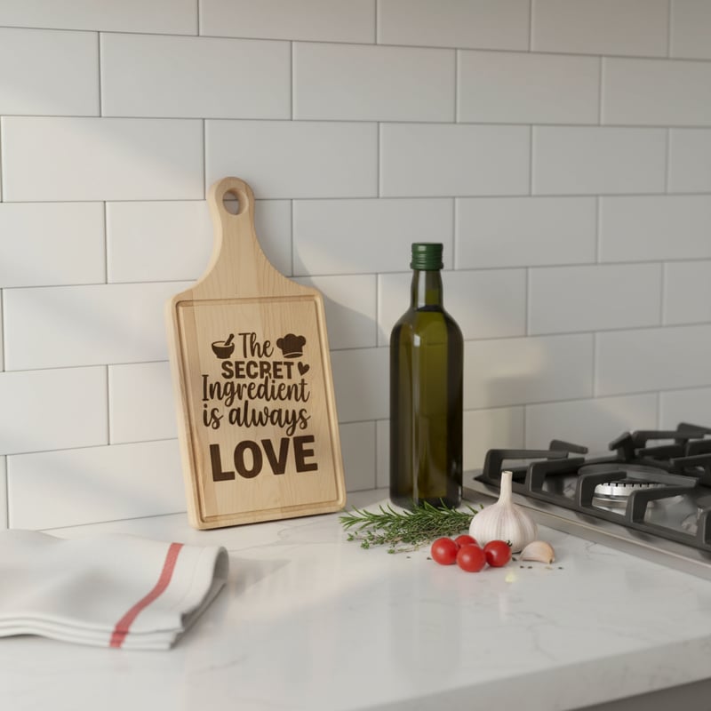 Engraved Paddle Board in Kitchen