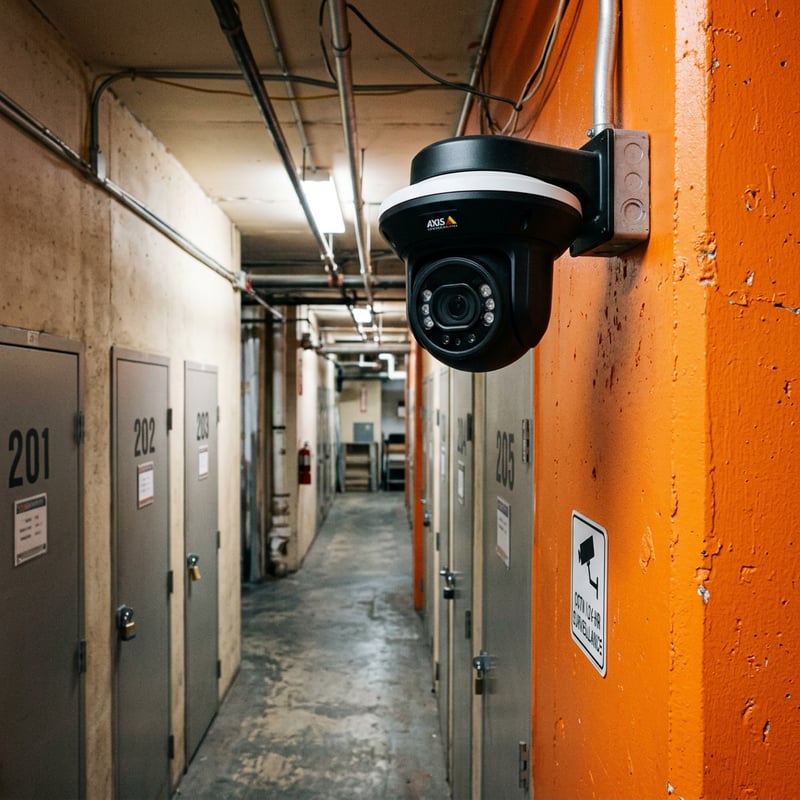 Close-up Security Camera on Orange Wall