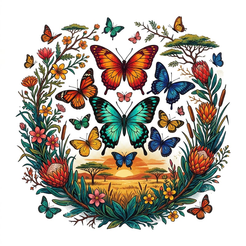 1990s Vintage African Butterfly Art