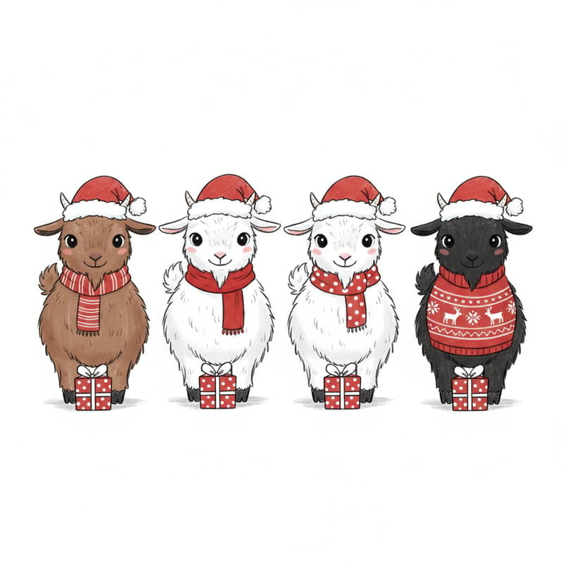 Festive Baby Goats Christmas Illustration