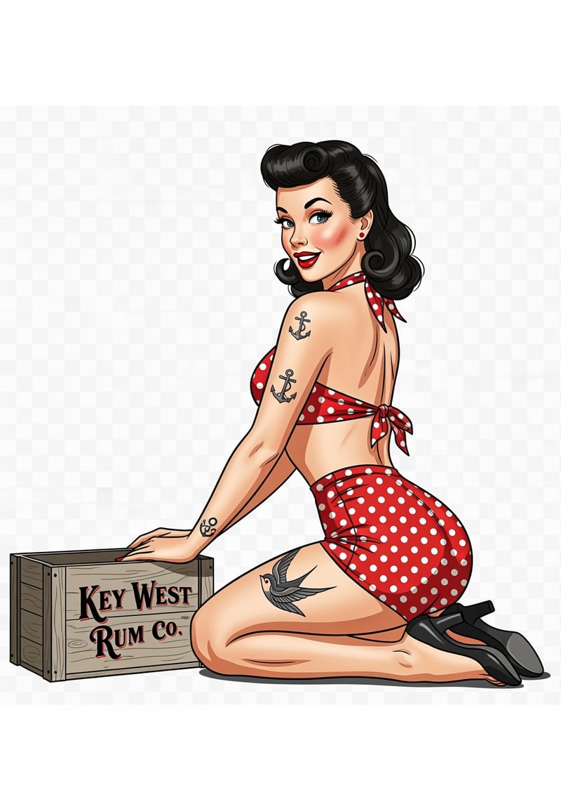 1950s Tattooed Pinup with Rum Crate