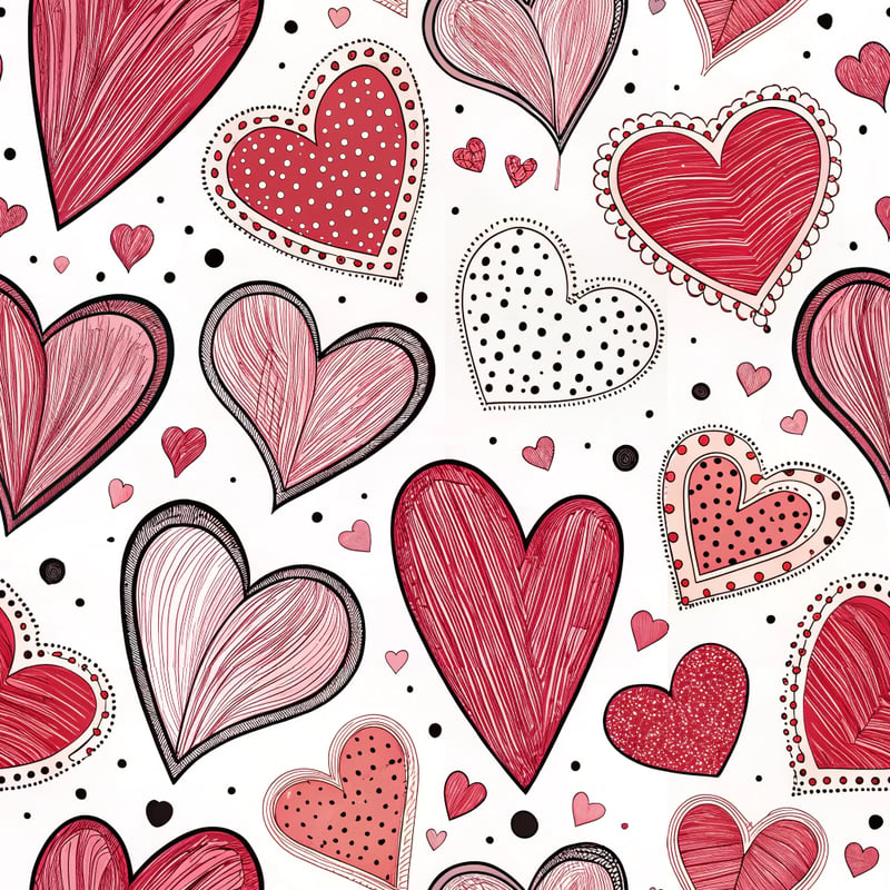 Vibrant Pink and Red Hearts on White