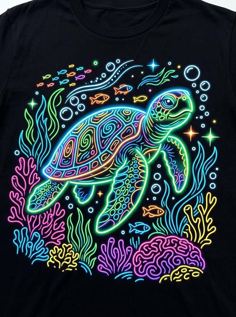 Neon Sea Turtle T-Shirt Design