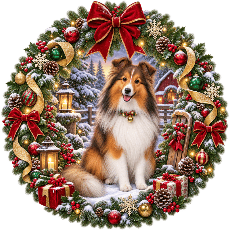 Shetland Sheepdog Christmas Wreath 3D PNG