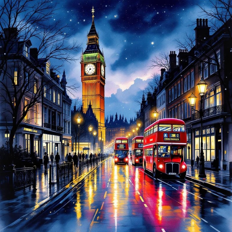 London Travel Poster Ink Watercolor
