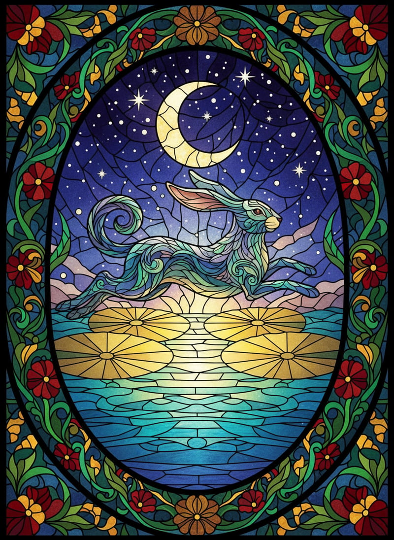 Mystical Rabbit Stained-Glass Art
