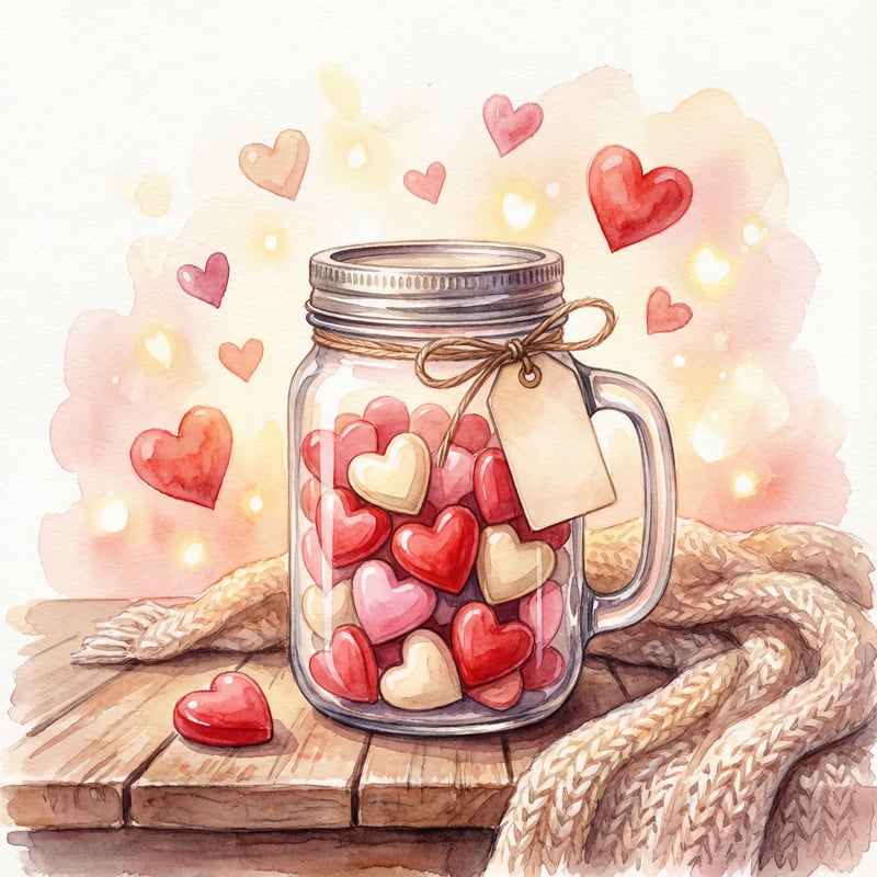 Watercolor Mason Jar with Heart Candies