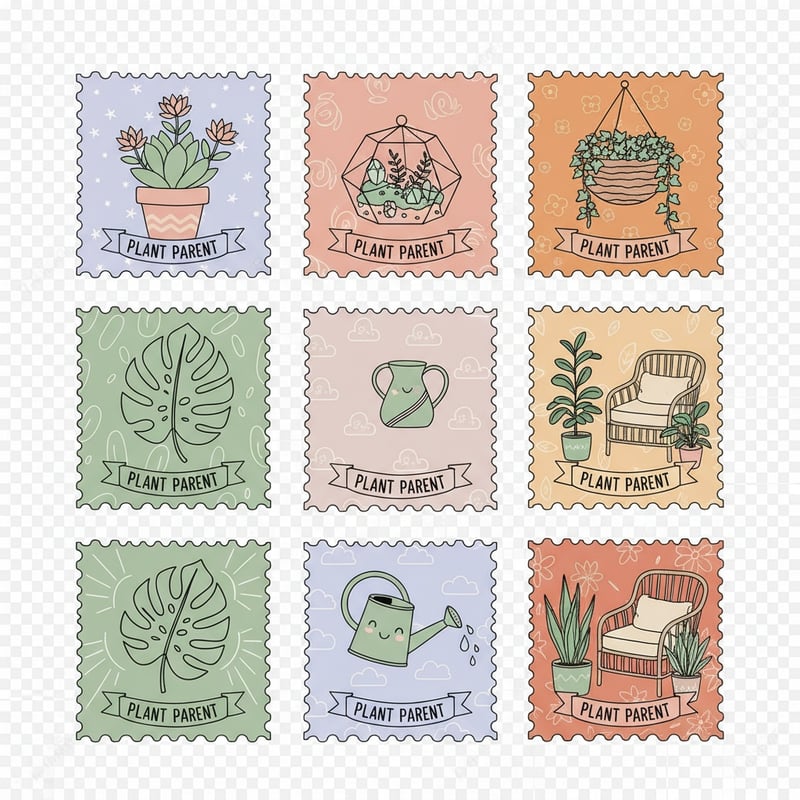 Whimsical Plant Parent Stamp Illustrations