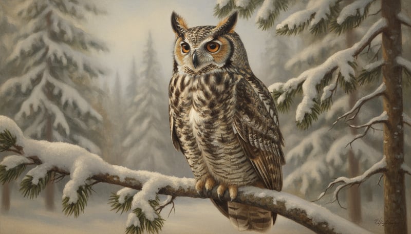 Great Horned Owl Oil Painting