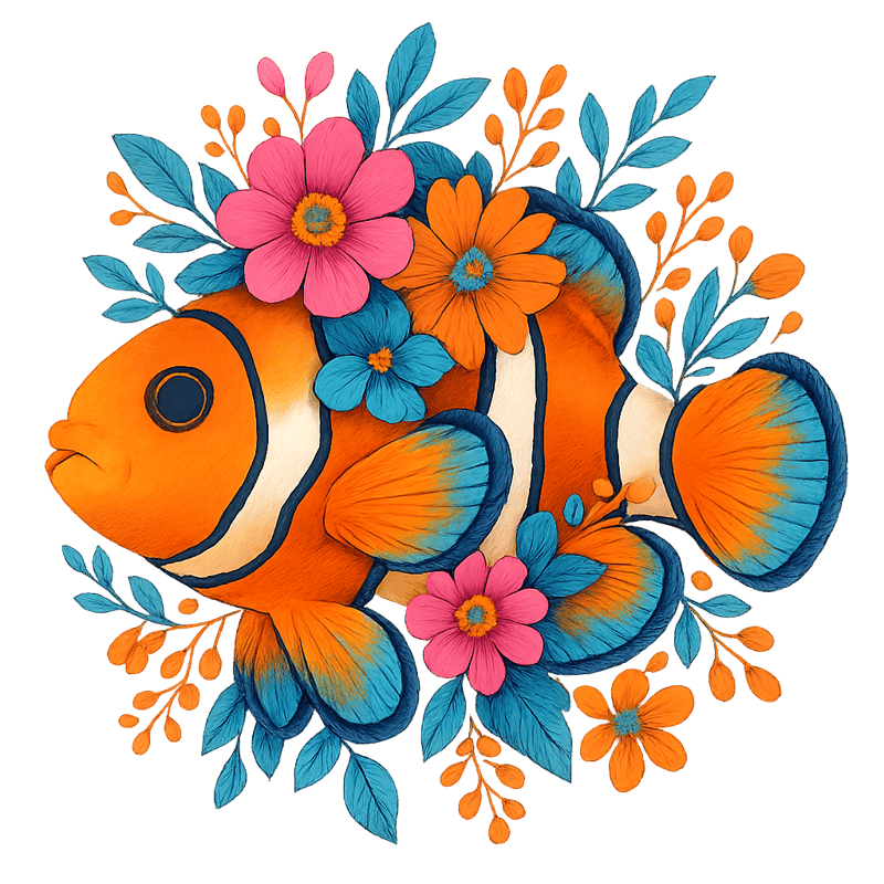 Boho Floral Clownfish Illustration