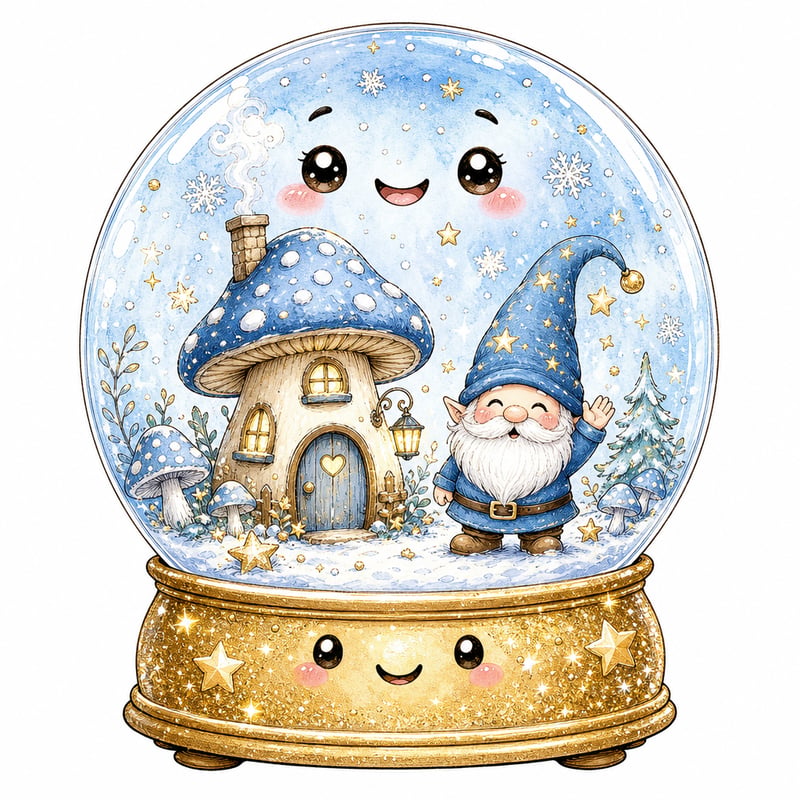 Whimsical Kawaii Snowglobe Clipart