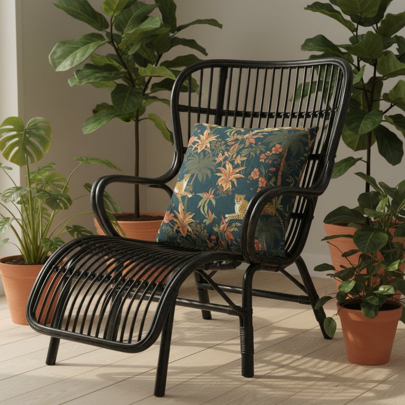 Bohemian Cushion Mockup on Rattan Chair
