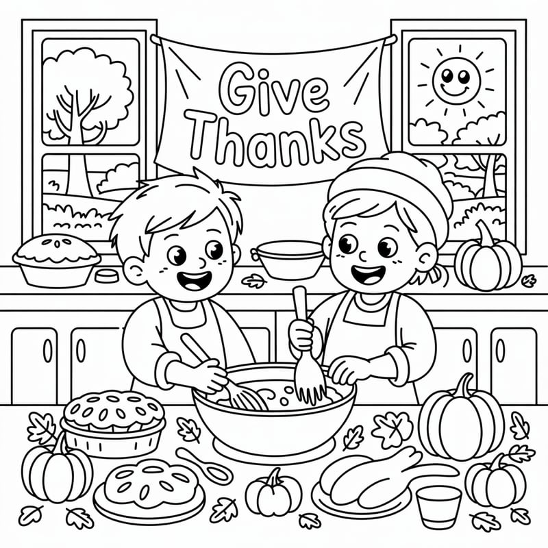Kawaii Harvest Feast Coloring Page