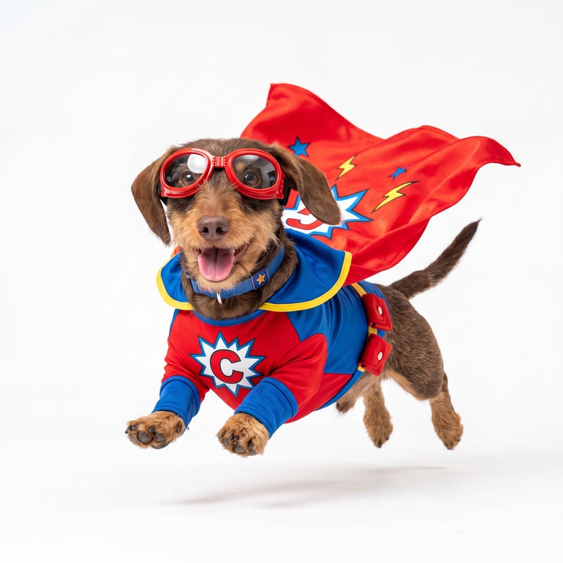 Happy Dachshund as Comic Book Hero