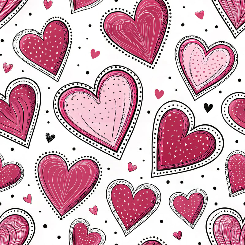 Bright Fuchsia and Red Hearts on White