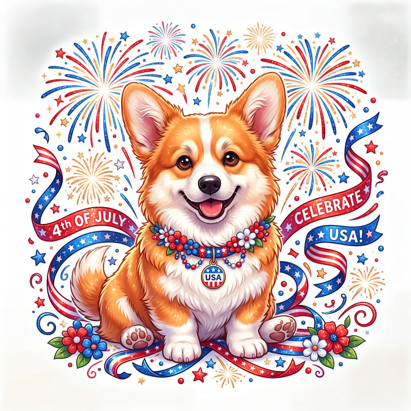 Fluffy Corgi with 4th of July Collar