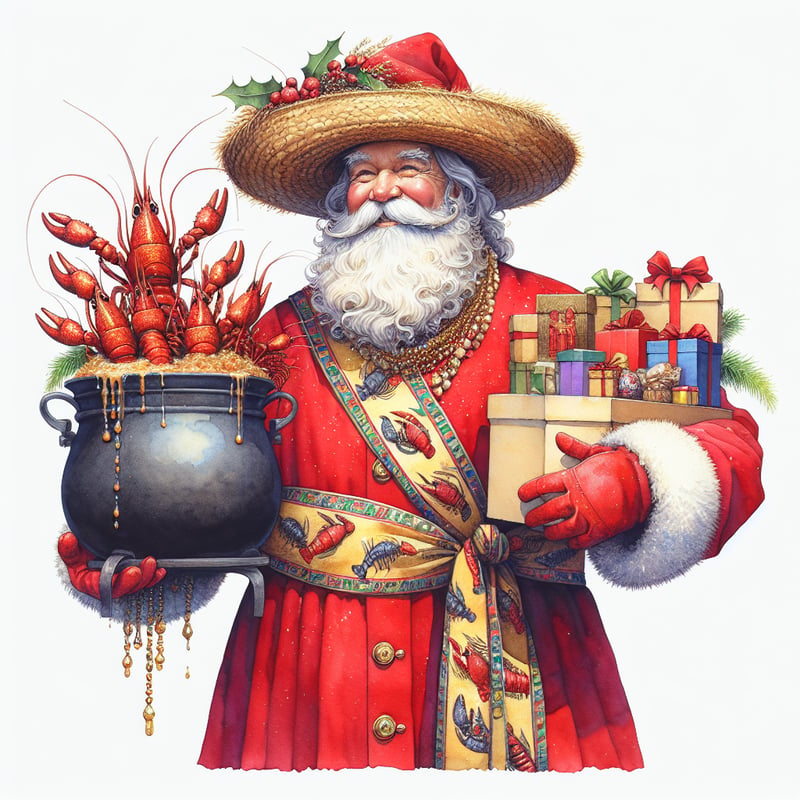 Cajun Santa Claus Watercolor Art