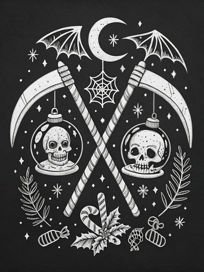 Halloween-Christmas White Line Art Design