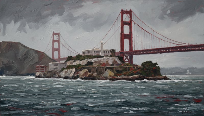 Impasto Painting of Alcatraz Prison