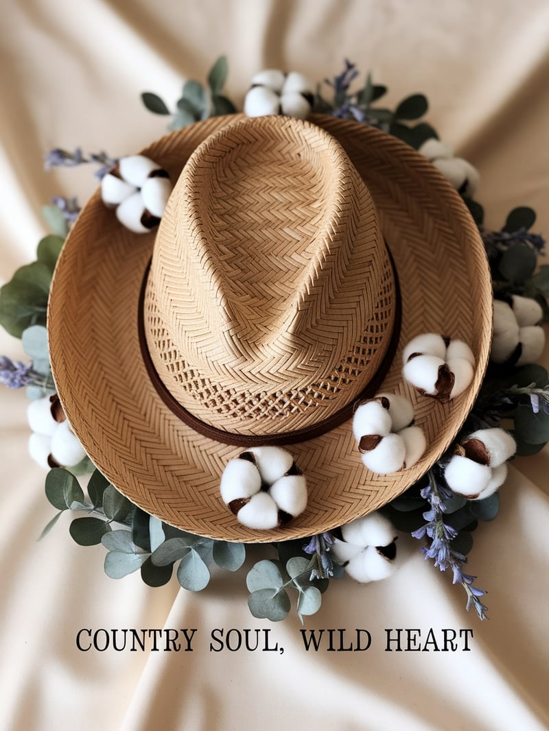 Straw Cowboy Hat with Floral Wreath