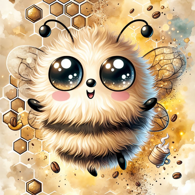 Whimsical Cartoon Bee with Morning Fuzz