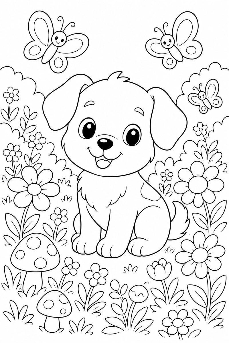 Cute Puppy Coloring Page for Kids