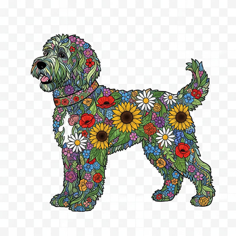 Boho Floral Bernedoodle Illustration