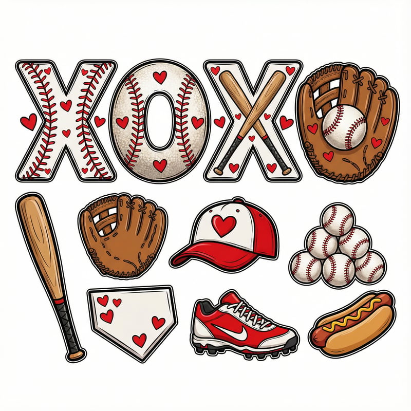 Baseball Design with Heart Motifs