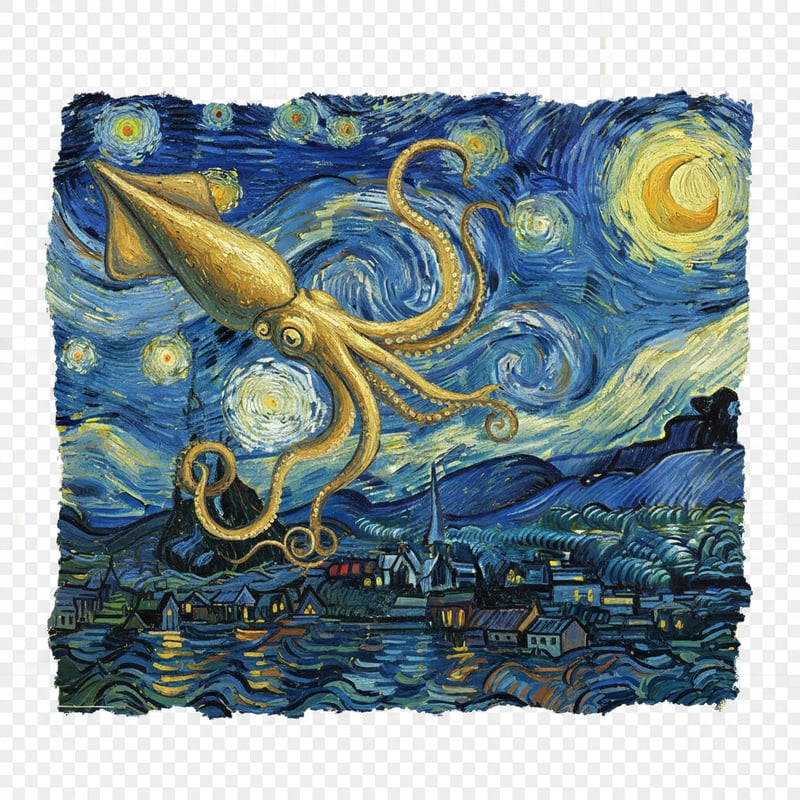 Glowing Squid Parody of Starry Night