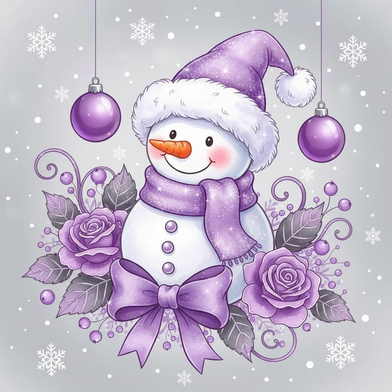 Whimsical Purple Snowman Illustration