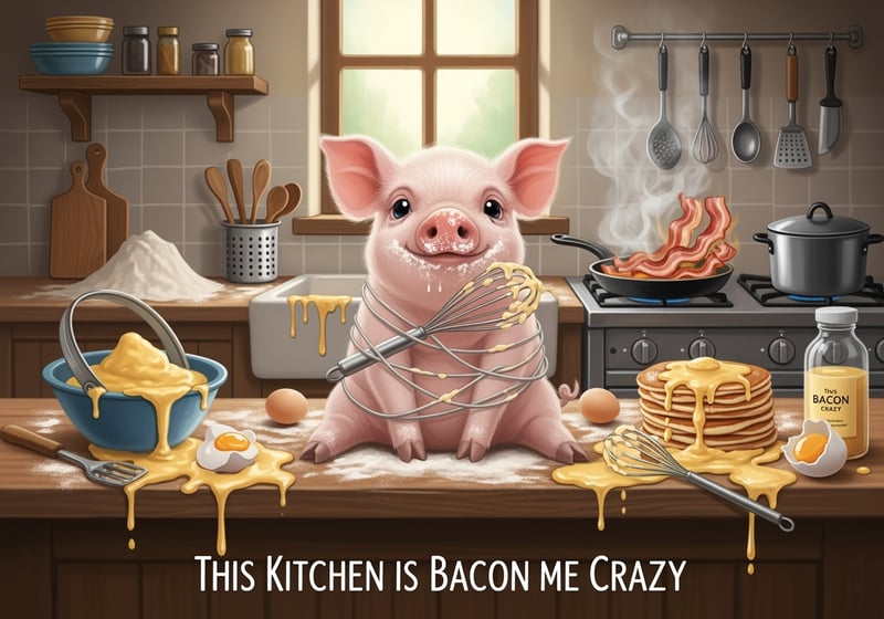 Cute Piglet in Messy Farmhouse Kitchen