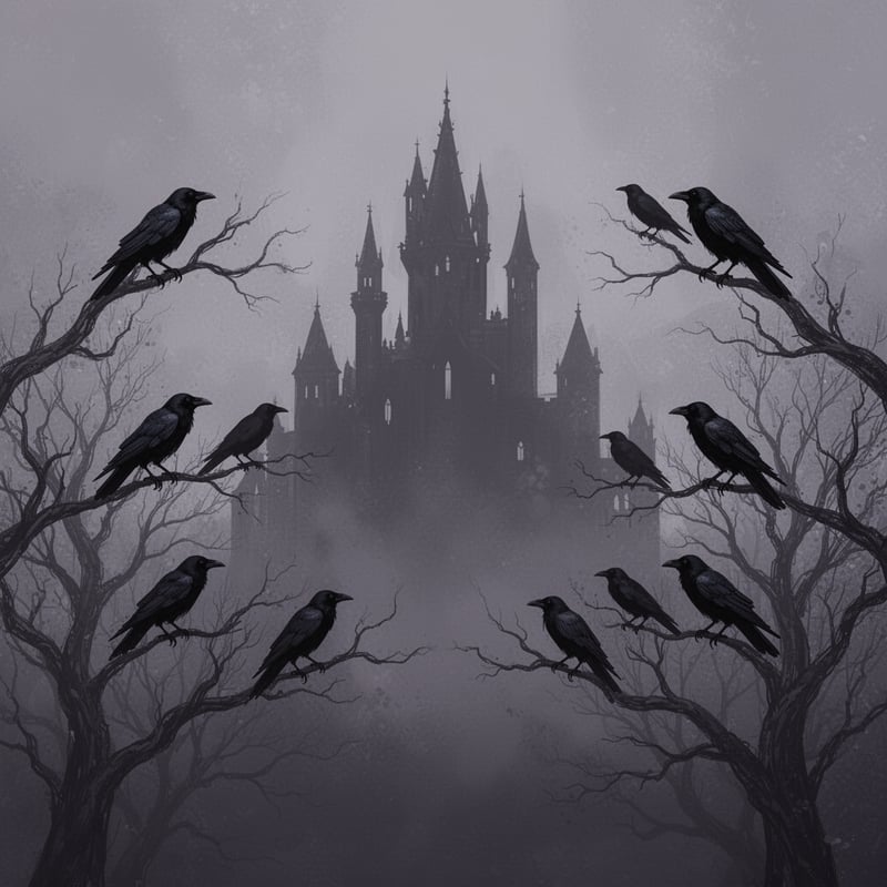Gothic Castle Silhouette with Crows
