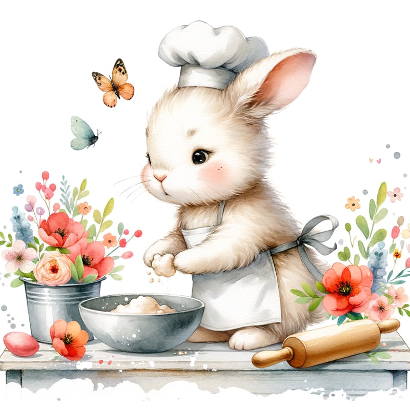 Bunny Baking Clipart in Watercolor Style