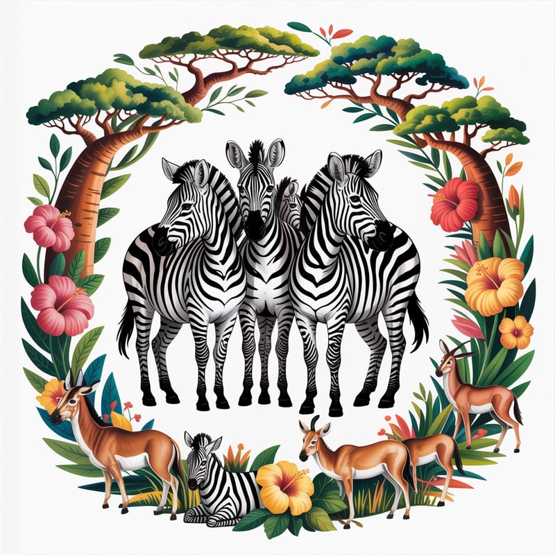 Central Zebras in Colorful African Circle
