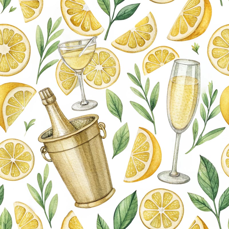 Watercolor Lemon & Champagne Pattern