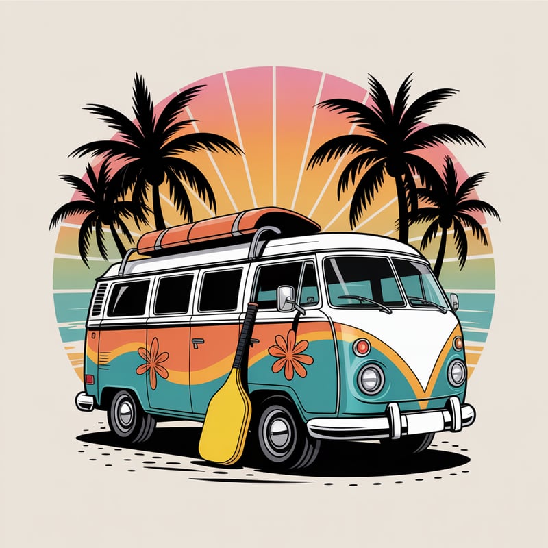 Vintage Surf Van Beach Graphic