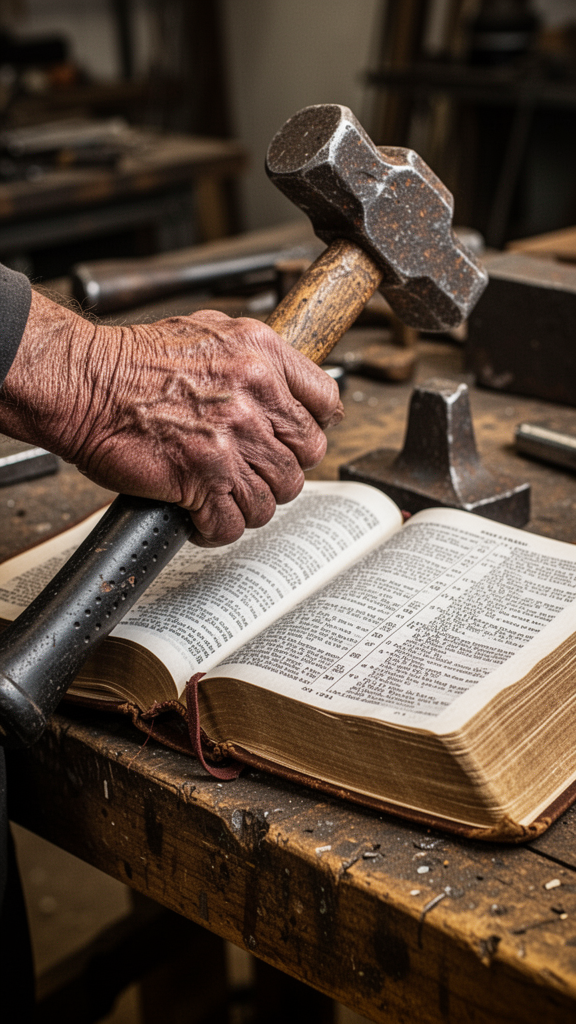 Hammer and Prayer on Workbench