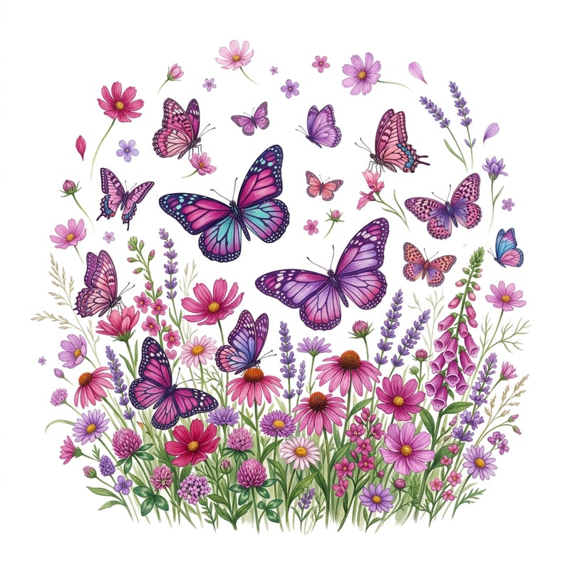 Vintage Pink & Purple Butterfly Meadow