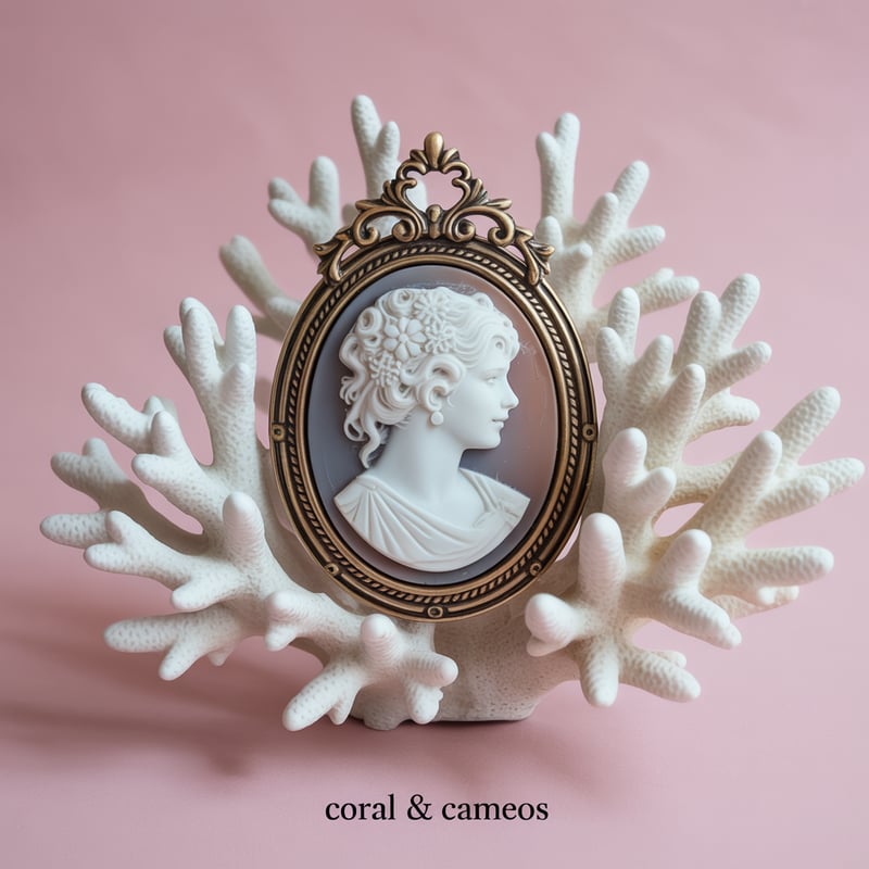 Coral Branches Frame Vintage Cameo