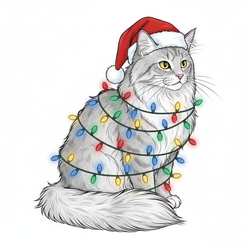 European Shorthair Cat with Christmas Lights