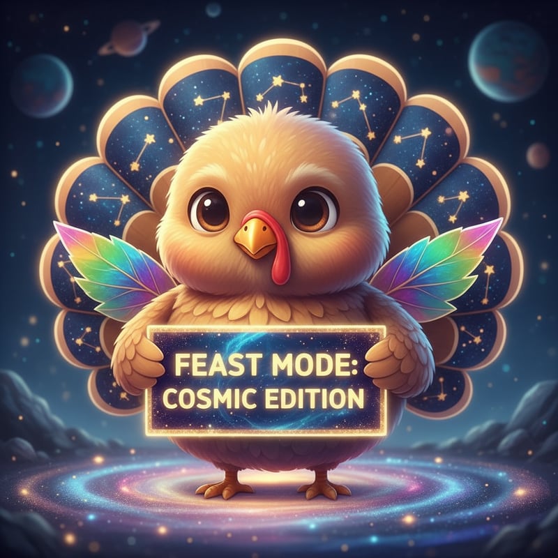 Chibi Turkey with Cosmic Feather Wings