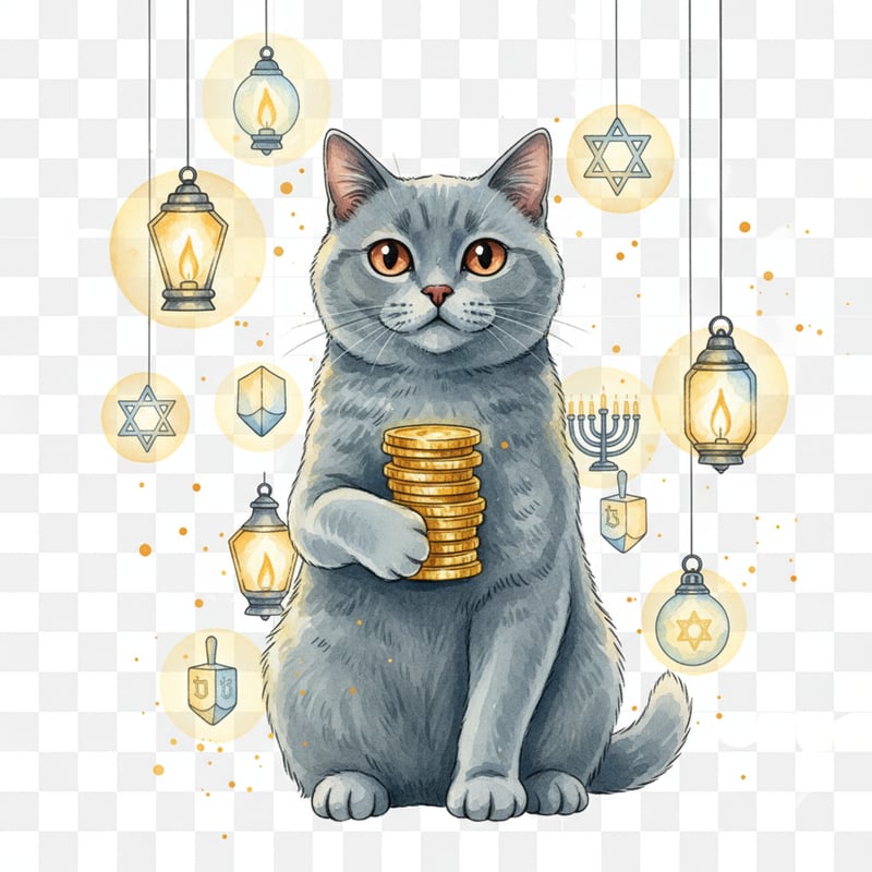 Chartreux Cat with Hanukkah Lights